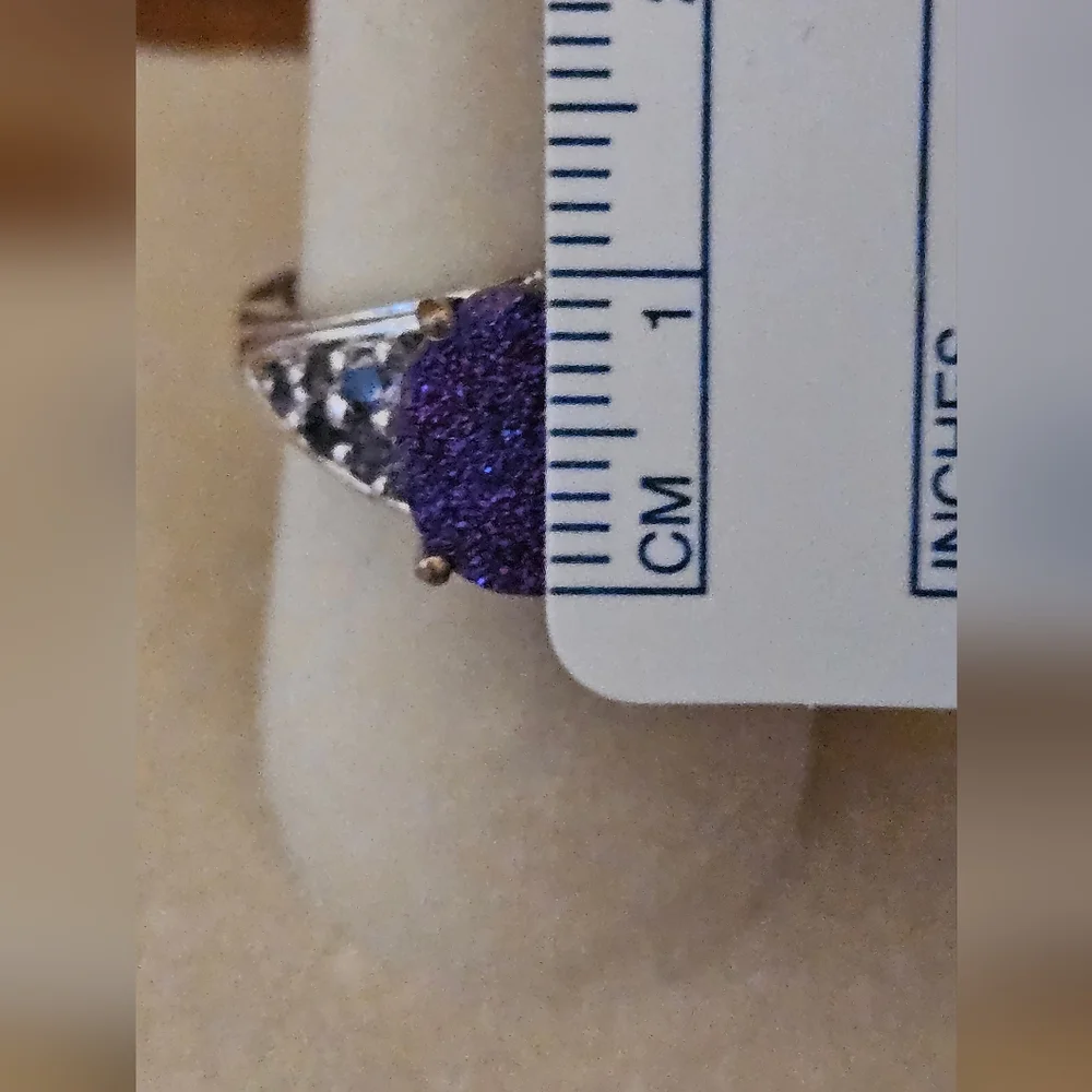 Purple Drusy & Iolite Ring Set In Platinum Over 925 Sterling Silver